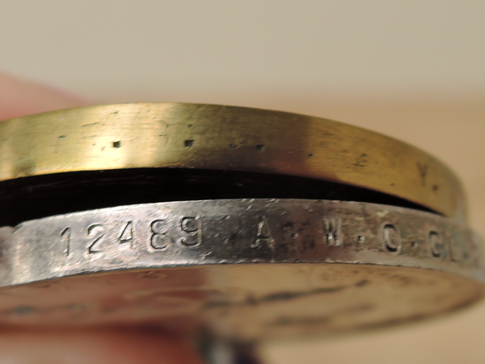 A WWI Medal Pair, War & Victory to 12489 A.W.O.CL.2.J.ROBERTS.R.W.FUS, victory medal name erased, - Image 3 of 4