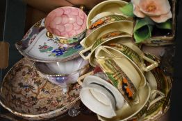 An oval Maling chestnut brown chintz bowl, six Myott Son & Co 'England's Countryside' soup bowls and