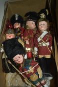 Eight Celluloid Souvenir Dolls, Beefeater Guards and similar