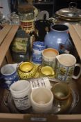 A blue studio pottery vase, a Howden's Joinery Co Ltd cast iron trivet, four assorted vintage