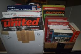 A shelf of Manchester United Year Books, Magazines, Football Books etc, 1980's onwards