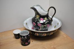 A Victorian Cetem ware (maling) toilet set, comprising jug, washbowl, toothbrush holder and
