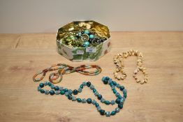 An assortment of costume jewellery including various beaded necklaces, paste set jewellery, an
