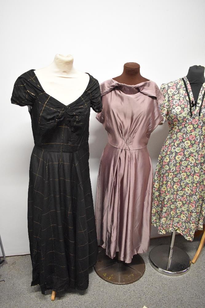 Five 1930s to 50s dresses and gowns, all with damage and / or repair, some wearable with - Image 2 of 19