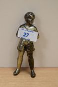A 1930's cast and chromium plated metal study of a young boy, some wear to plating, once attached to