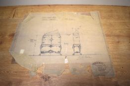 An original pencil drawing/plan of walnut cabinet by L C Lyne Esq. for Waring & Gillow Ltd,