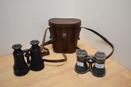 A pair of early 20th century opera glasses, a pair if binoculars and a gents Sekonda wrist watch.