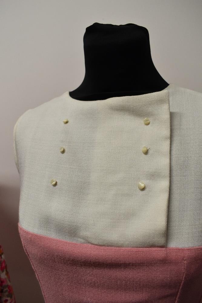 Three 1960s dresses, including pink and white fitted linen day dress and white linen dress with - Image 7 of 7