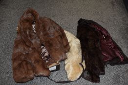 Three vintage fur jackets and a ladies stole including coney and rabbit.