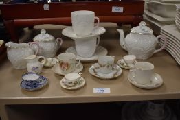 A childrens cabbage leaf print moulded tea set (7 pieces approx) and six assorted miniature