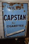 A vintage enamel sign, 'Wills Capstan Cigarettes, Measuring approx 91cm by 61cm.