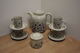 A mid-20th Century Hornsea Cornrose patterned part coffee service, comprising coffee pot, lidded