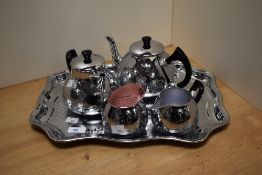 A retro Swan Cromalin plated tea service, to comprise teapot, hot water jug, cream jug, sucrier, and