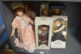 Six vintage porcelain collector's dolls by The Leonardo Collection including Abigail and Chloe,