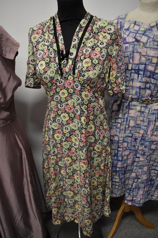 Five 1930s to 50s dresses and gowns, all with damage and / or repair, some wearable with - Image 7 of 19