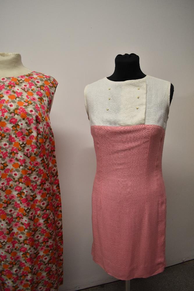 Three 1960s dresses, including pink and white fitted linen day dress and white linen dress with - Image 3 of 7