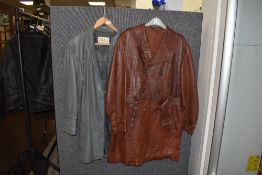 A mens leather effect belted double breasted 3/4 length brown jacket 44' chest and a ladies Nino