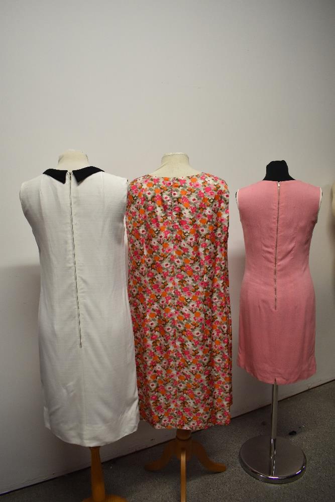 Three 1960s dresses, including pink and white fitted linen day dress and white linen dress with - Image 4 of 7