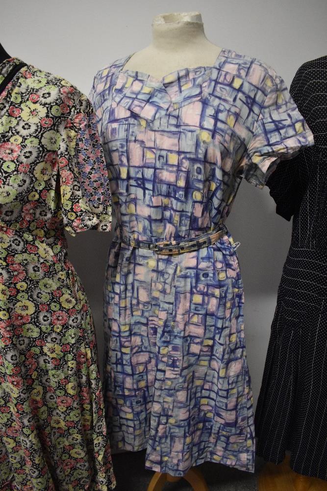 Five 1930s to 50s dresses and gowns, all with damage and / or repair, some wearable with - Image 8 of 19