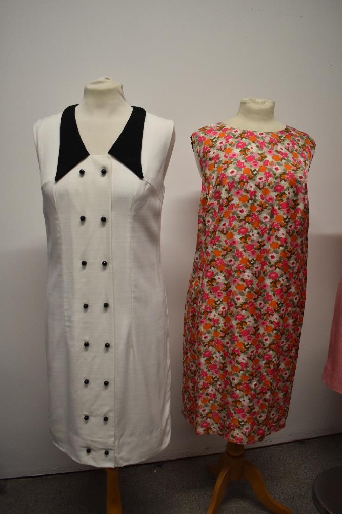 Three 1960s dresses, including pink and white fitted linen day dress and white linen dress with - Image 2 of 7