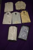 Seven gents shirts, five vintage old stock shirts and two 1940s collarless dress shirts.
