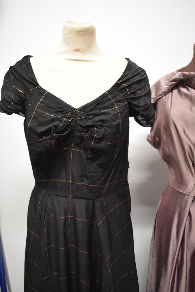 Five 1930s to 50s dresses and gowns, all with damage and / or repair, some wearable with - Image 3 of 19