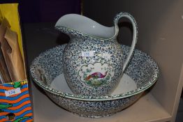An Emundu 19th century chintz washbowl and jug patt no. 4385.