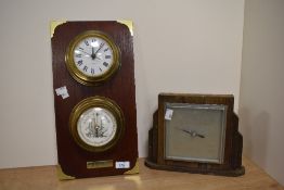 Two vintage barometers including an Art Deco style and a mounted clock and barometer.