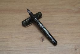 A Mabie Todd & Co Swan self filler lever fill fountain pen in black grey marble having Ritewell
