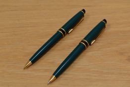 A Waterman Expert ballpoint pen and propelling pencil set in British racing green.