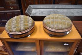 Two Victorian footstools of circular form, approx diameter 26cm