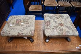 A pair of Victorian footstools having later upholstery, approx 34 x 32cm
