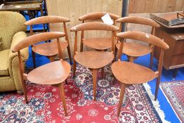 A set of six mid Century Danish Heart Chairs, by Hans Jorgen Wegner for Fritz Hansen (1950-1959)