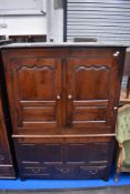 A period oak linen wedding chest having open interior, dimensions approx W123 H178 D51