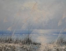 20th Century School, acrylic on canvas, An idyllic winter seascape, signed Rodin to the lower right,