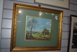 After Max Hofler (1892-1963, British), coloured print, A pastoral landscape with horses and