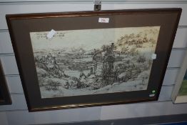 After Leonardo da Vinci (1452-1519, Italian), print, Study of a Tuscan Landscape, Italy, framed,