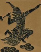 20th Century School, temple rubbing, A Thai warrior, framed and under glass, measuring 28cm x