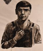 A folder of assorted artwork, to include charcoal life drawings, portraits, and still life