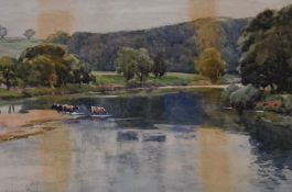 Samuel John 'Lamorna' Birch (1869-1955, British), watercolour, Watering cattle, signed and dated