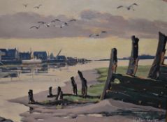 Walter Taylor (20th Century, British), oil on board, An industrial and coastal landscape with