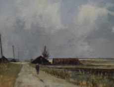 Anthony Lay (Contemporary, British), acrylic, 'The Fen Drove', an East Anglian landscape, signed and