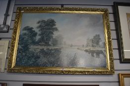 After Don Vaughan (b.1916-, British), coloured print, 'Bend In The River', framed, measuring 52cm