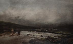 After Douglas Adams (1853-1920, British), coloured print, 'Trout Fishing', an atmospheric Scottish