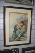 After Marcel Dyf (1899-1985, French), coloured print, Reading, framed and under glass, measuring
