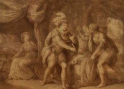 After William Wynne Ryland (1733-1783, British), sepia print, 'The Origin of Horn Fair, Held at