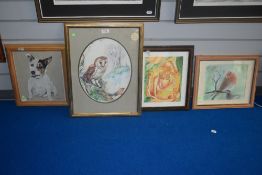 20th Century School, watercolour, A barn owl, framed, mounted, and under glass, measuring 24cm x