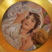 19th/20th Century School, mixed media, A young woman and boy, Tondo, framed and under glass,