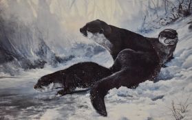 After Dorothea Buxton-Hyde (b.1942, British), coloured print, 'bewilderment', A family of otters,