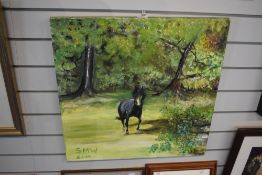 Sue Wearing (20th Century, British), oil on canvas, A horse in a field, initials to the lower right,